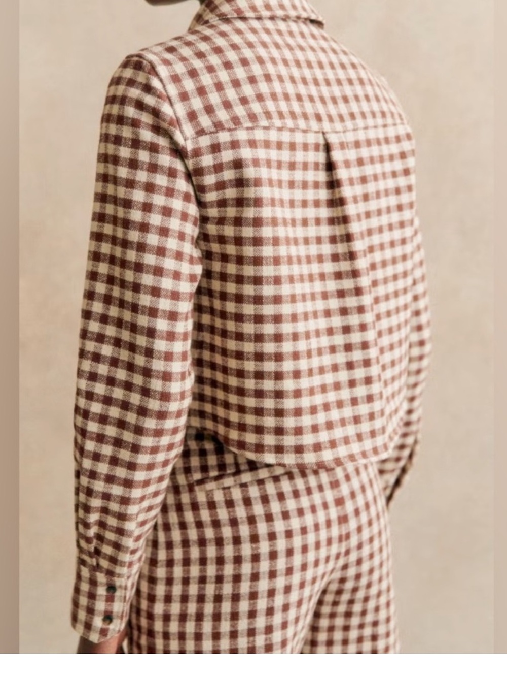 NWT Sezane Maelle Cotton Linen Shirt Jacket Brown Gingham Ecru FR 38 US 6 - Picture 2 of 10